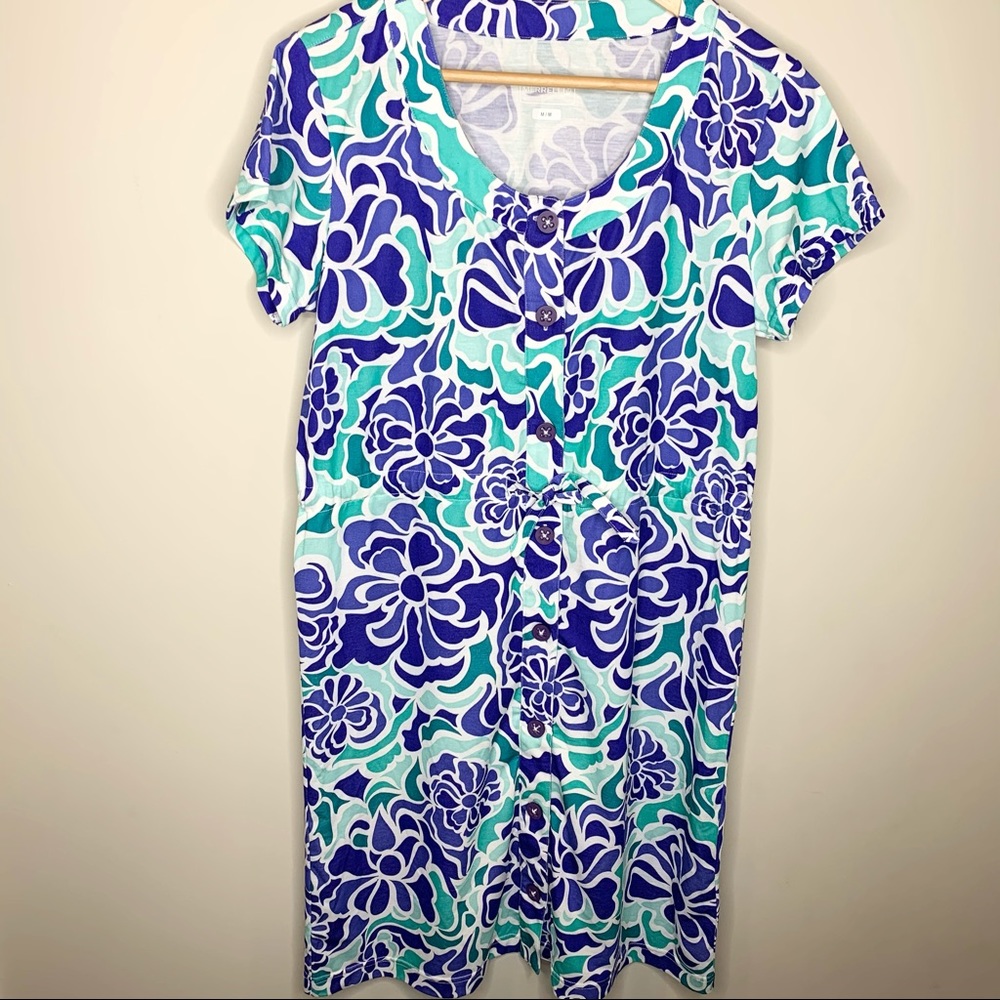 MERRELL Floral Drawstring Waist Short Sleeve Dress